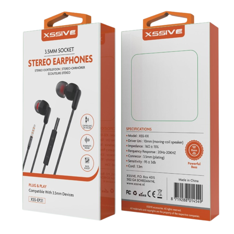 Écouteurs Stéréo Intra-Auriculaires Jack 3.5mm XSSIVE XSS-EP21 – Noir — Accessoire · Smarty Paris 18e